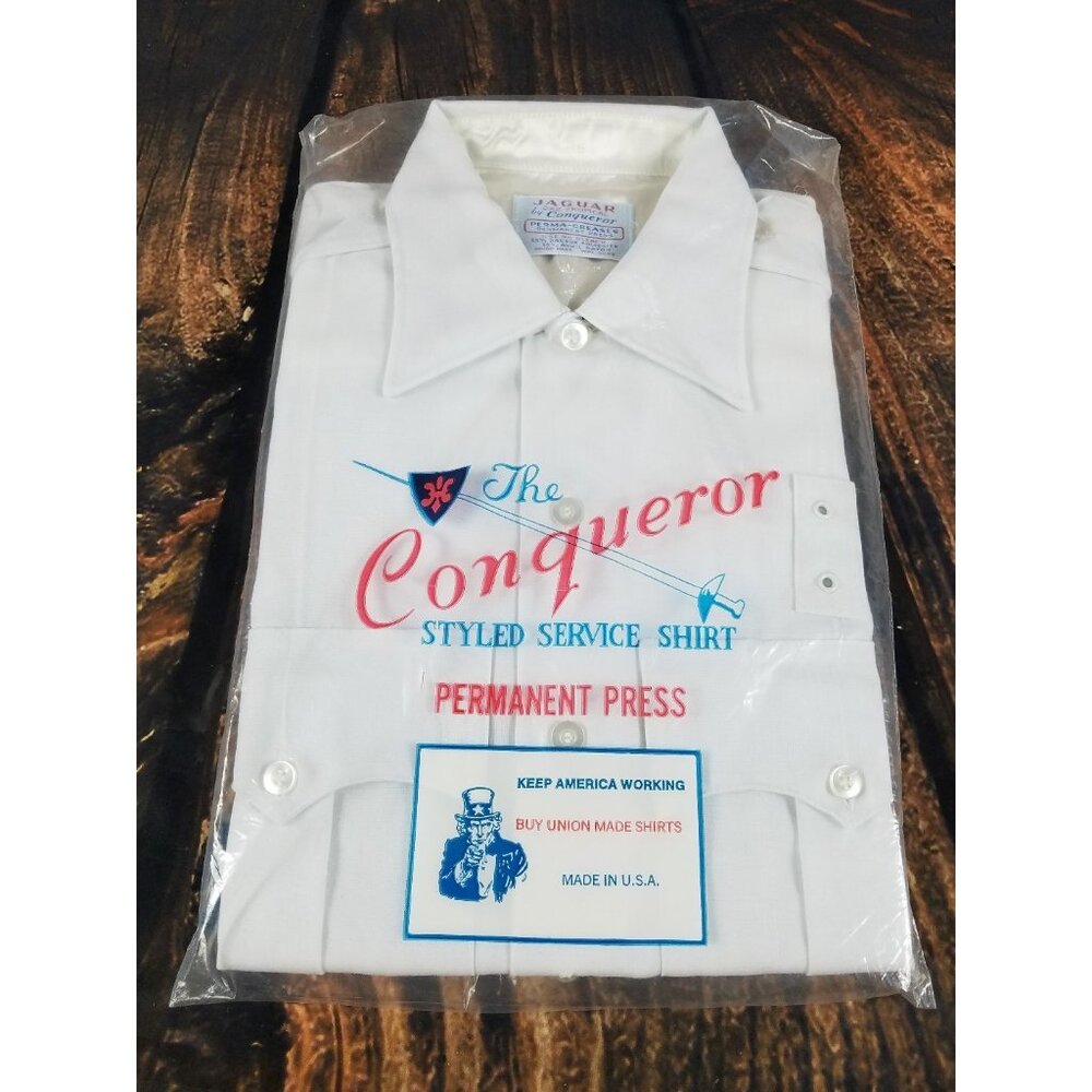 Military Service Shirt Union Made vtg Conqueror White Short Sleeve Size Small